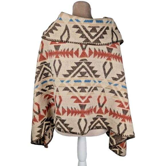 Bohemian Southwestern Aztec Tribal Style Fringe Poncho One Size - Picture 3 of 8